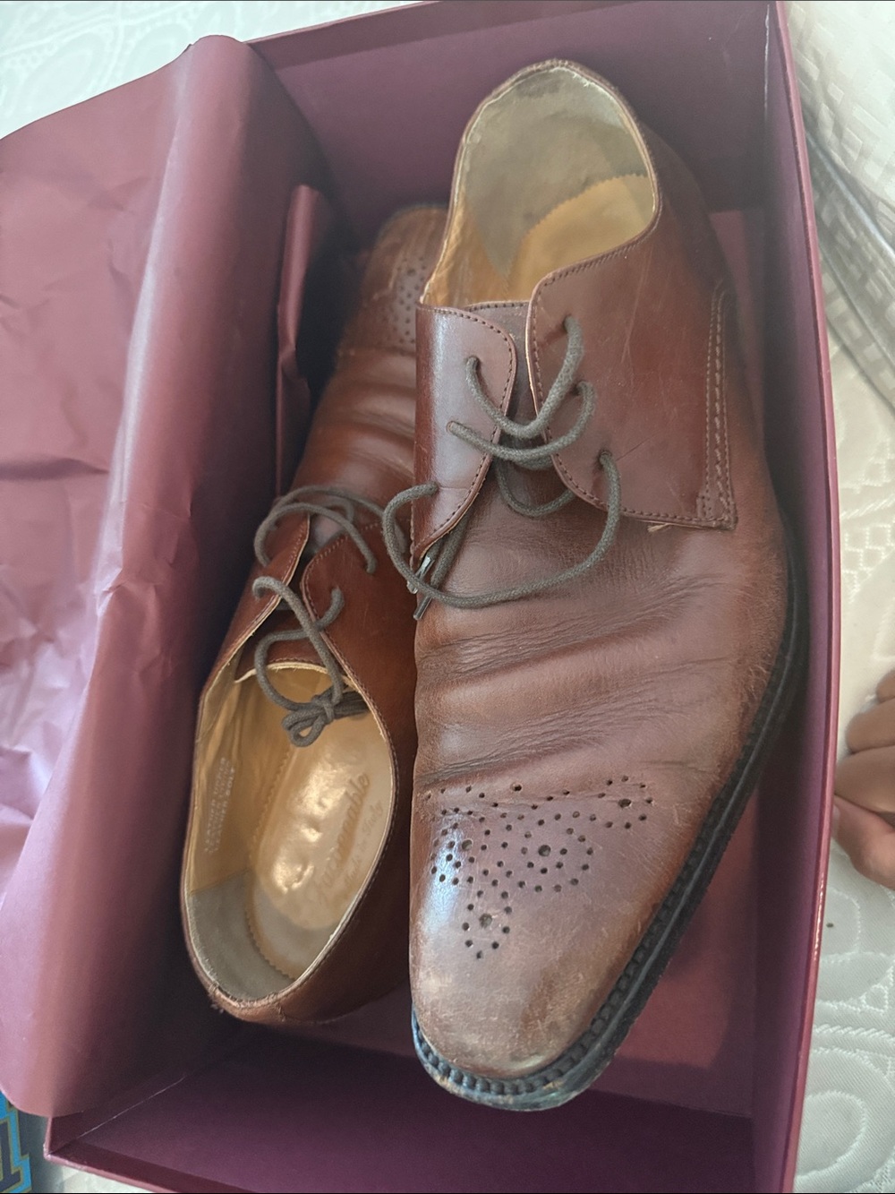 Faconnable Brown Leather Derby Shoes with Perforated Toe